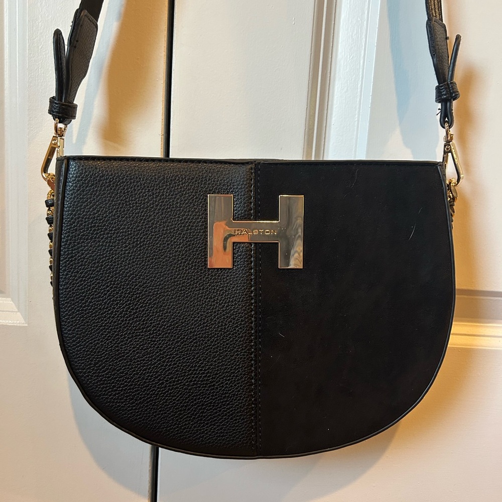 H by Halston Black Crossbody Bag with Gold Hardware
